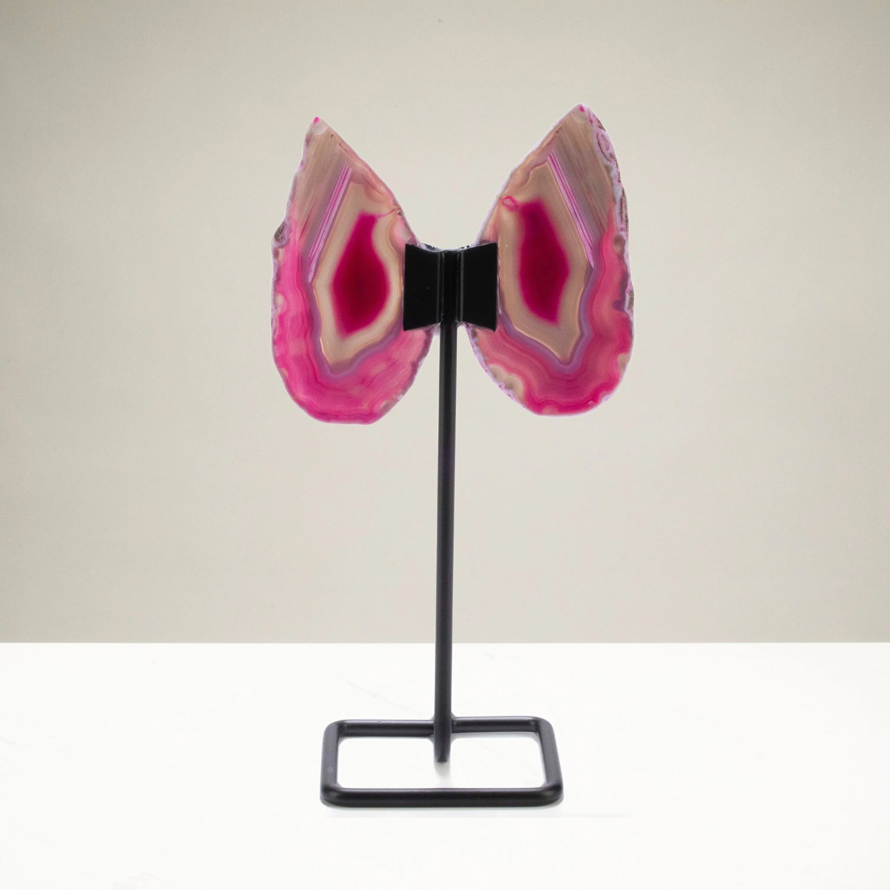 Pink Agate Wings on Custom Stand