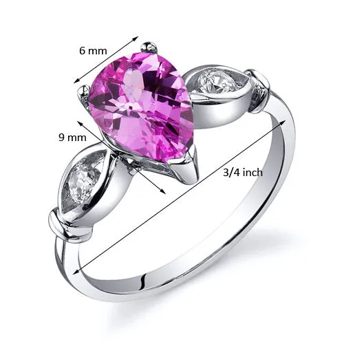 Pink Sapphire Pear Shape Sterling Silver Ring Size 5