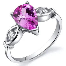 Pink Sapphire Pear Shape Sterling Silver Ring Size 5