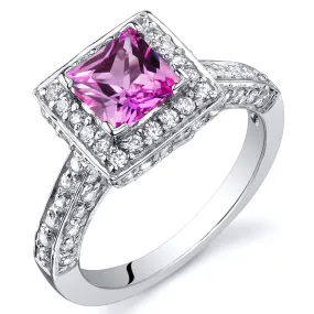 Pink Sapphire Ring Sterling Silver Princess Shape 1 Carat Size 8