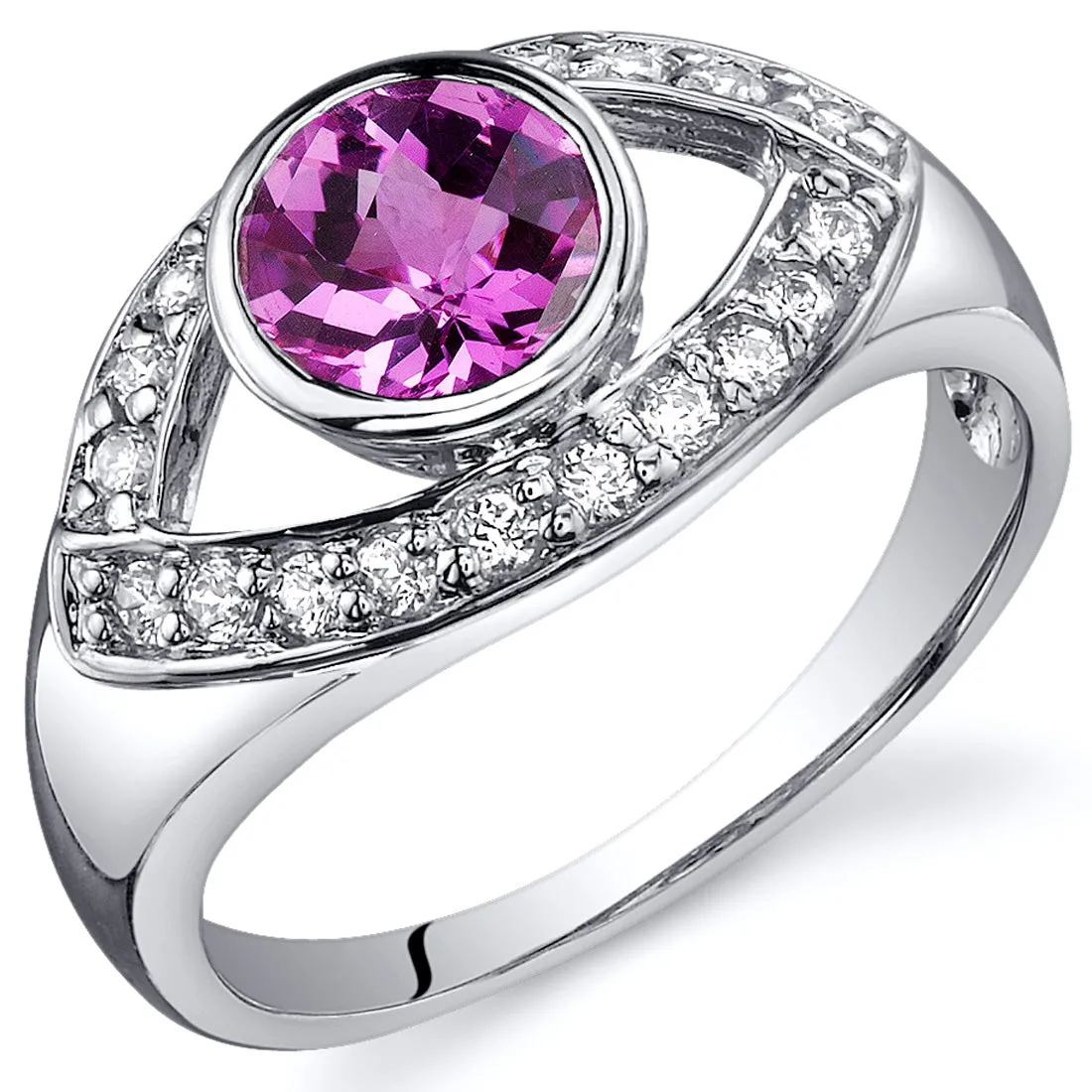 Pink Sapphire Round Cut Sterling Silver Ring Size 6