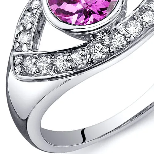 Pink Sapphire Round Cut Sterling Silver Ring Size 6