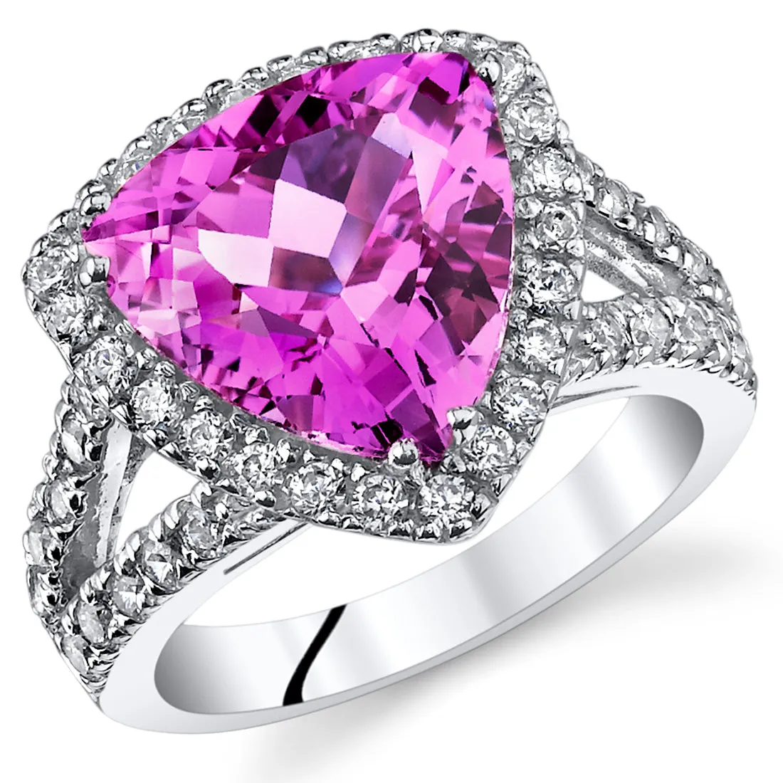 Pink Sapphire Trillion Sterling Silver Ring Size 9