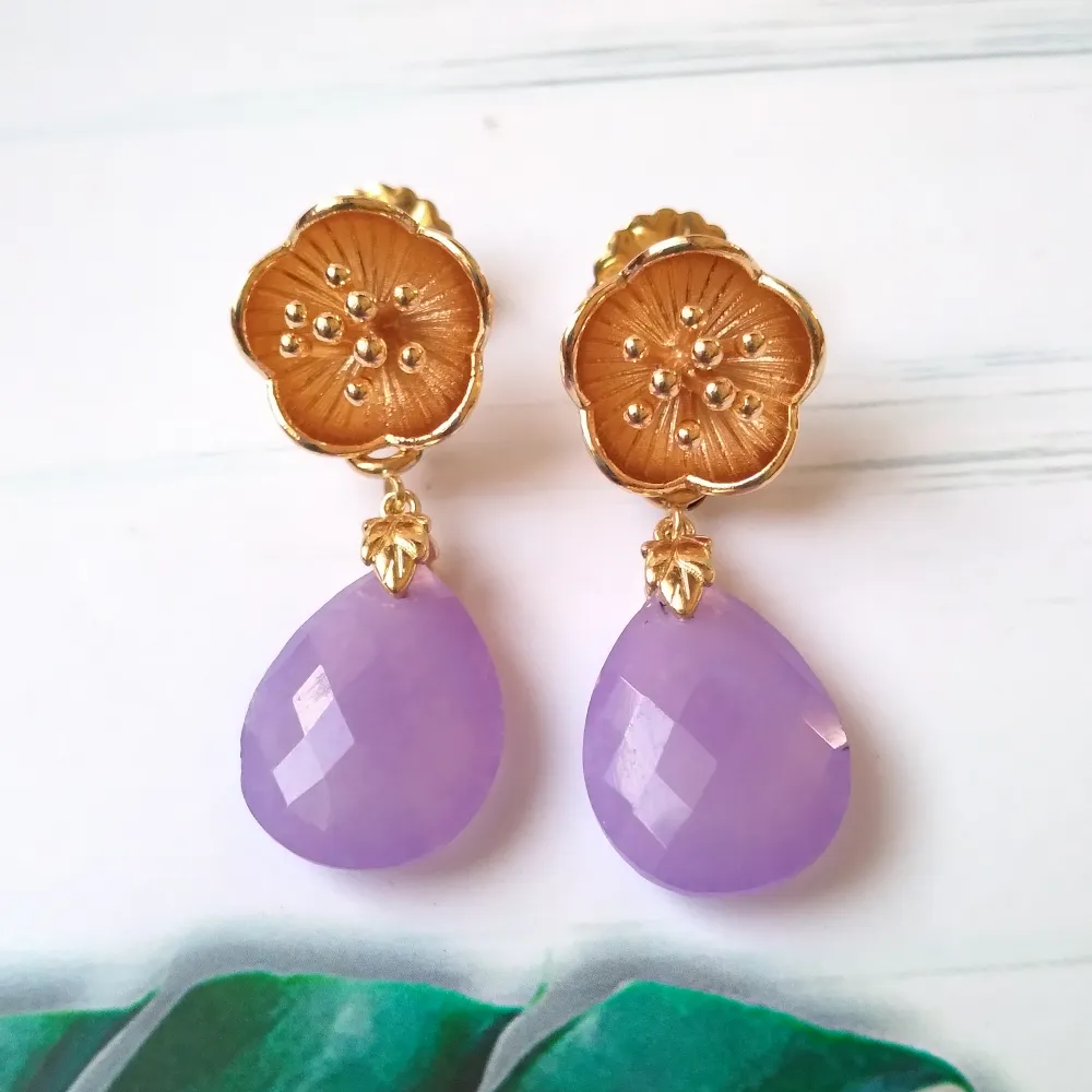 Pistil with Lavender Jade Stud Earrings