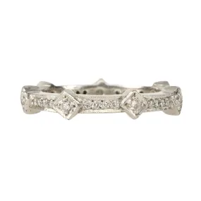 Platinum & Pave Diamond Band with Seven Diamond Shapes