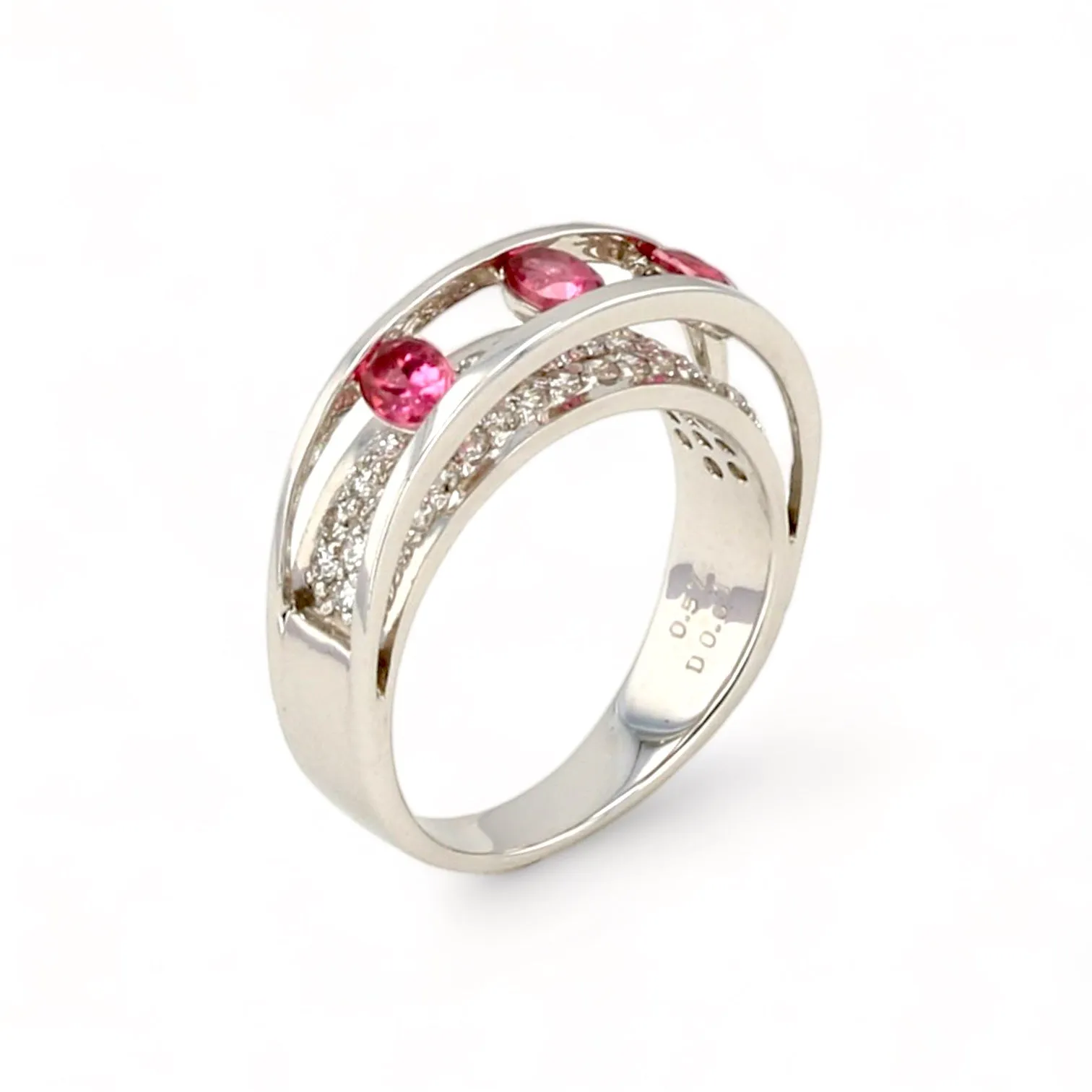 Platinum floating bypass pink tourmaline and diamonds ring-10437