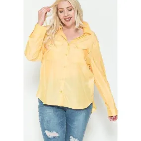 Plus Size Chest Pocket Oversized Satin Shirt