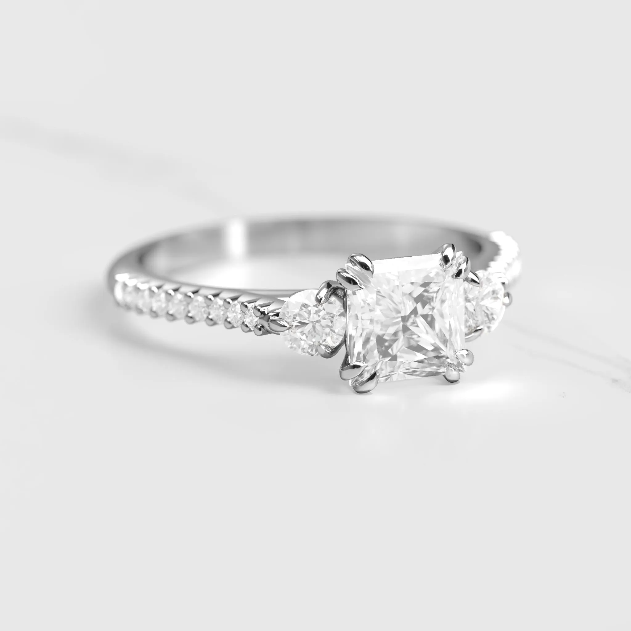 Princess Half Pave Diamond Ring With Accent Stones