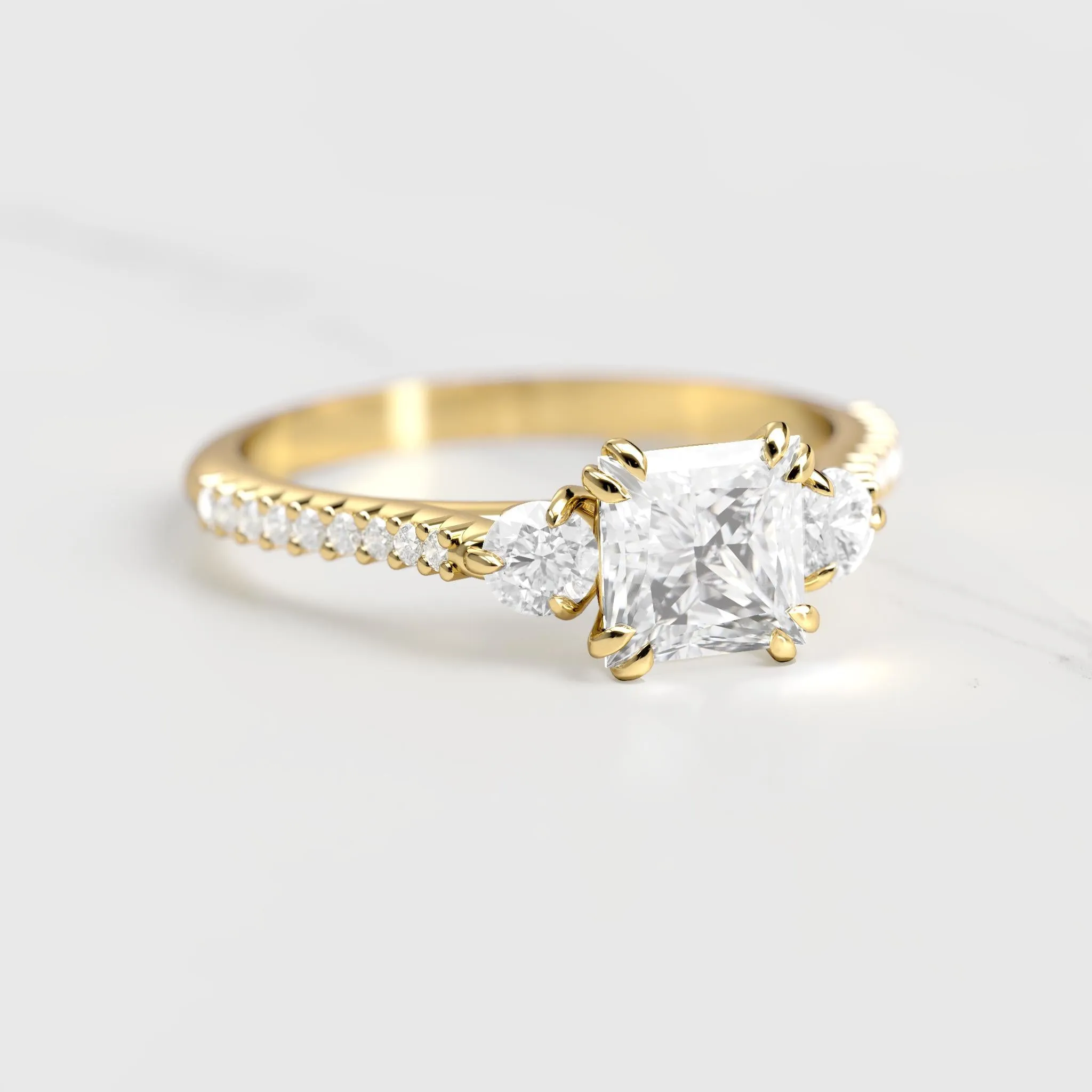 Princess Half Pave Diamond Ring With Accent Stones