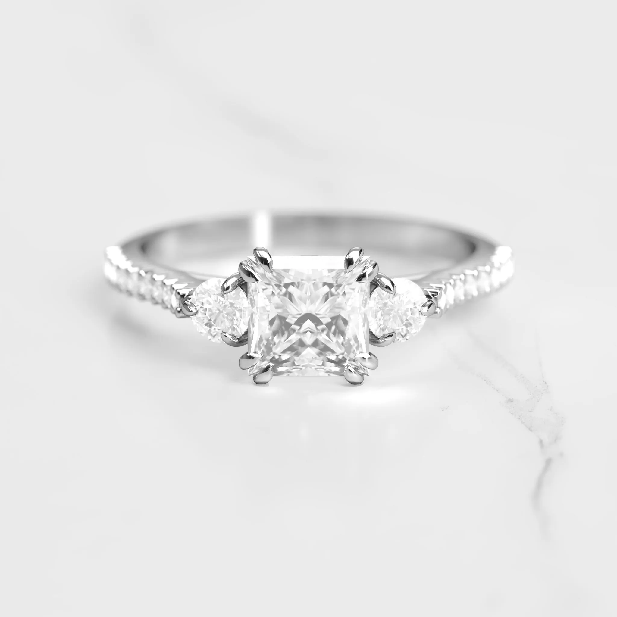 Princess Half Pave Diamond Ring With Accent Stones