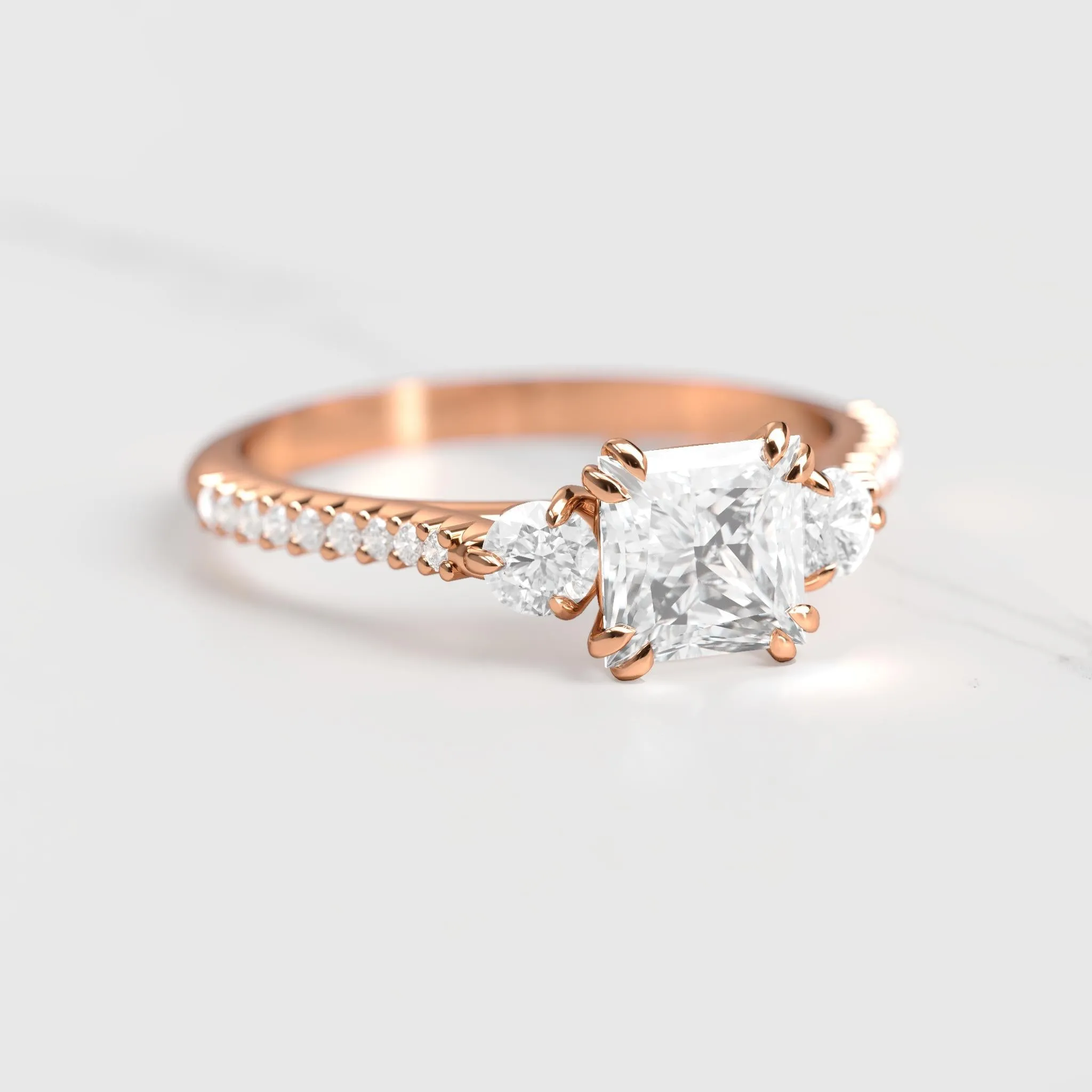 Princess Half Pave Diamond Ring With Accent Stones