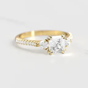 Princess Half Pave Diamond Ring With Accent Stones