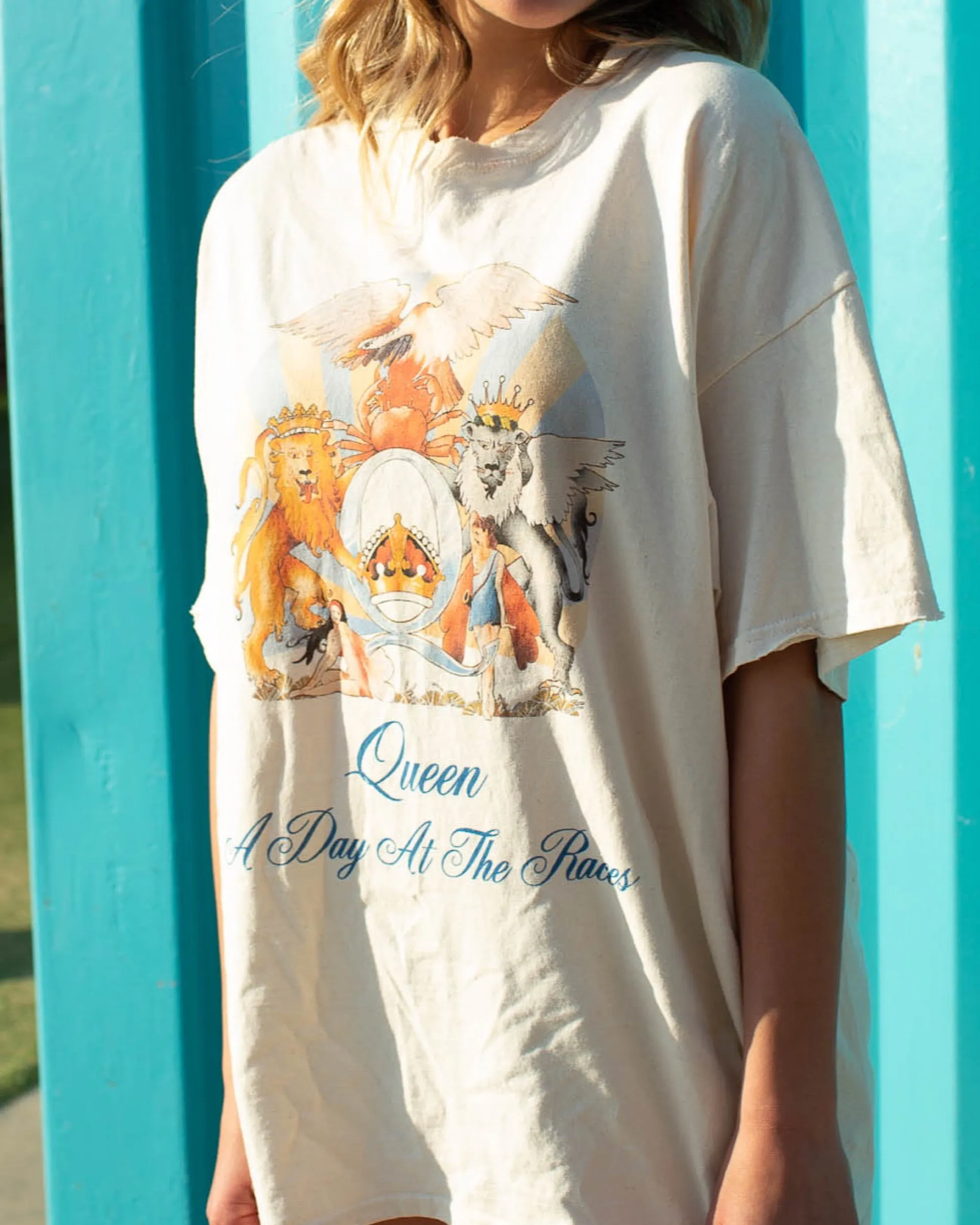 Queen Day at the Races Off White Thrifted Tee