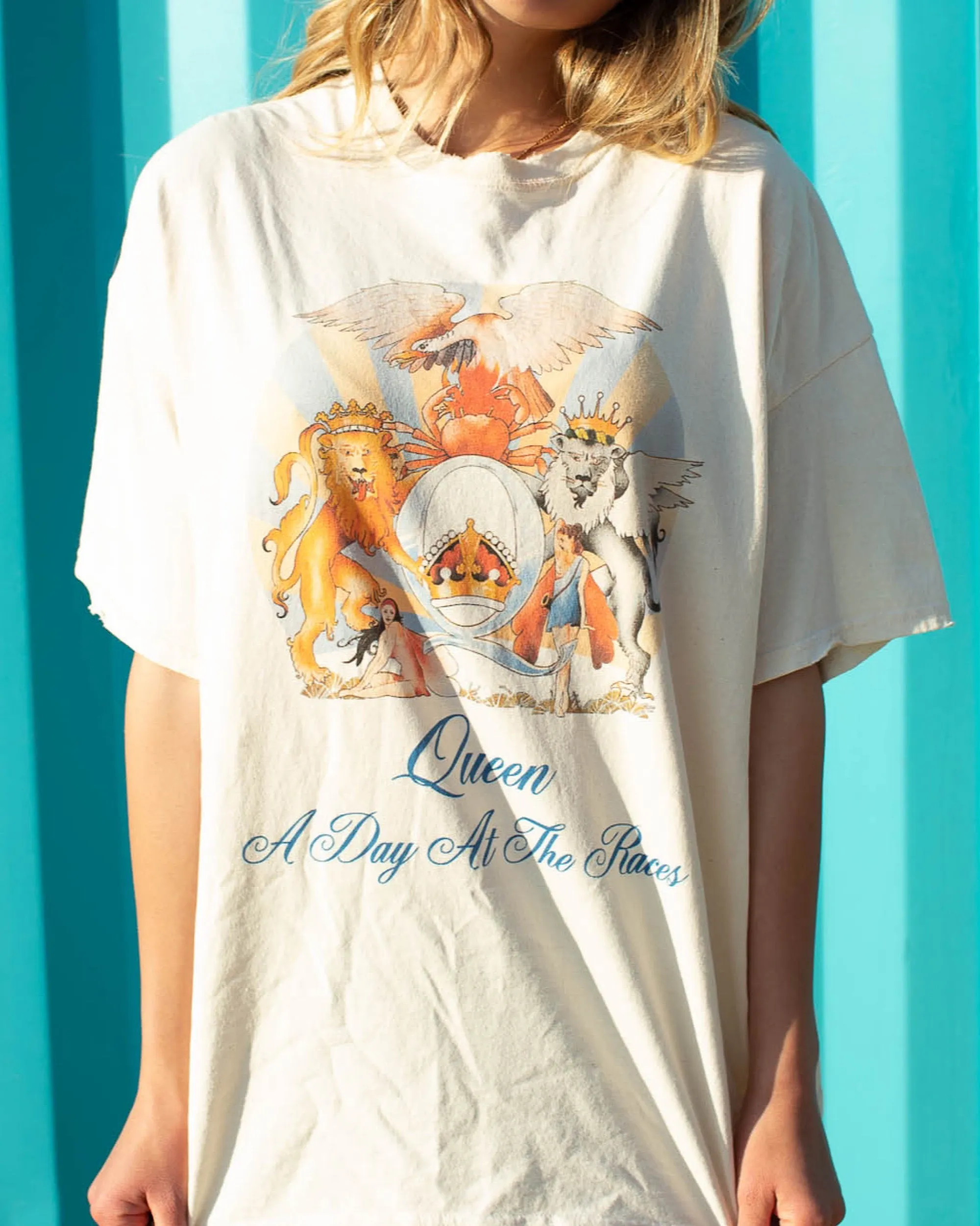 Queen Day at the Races Off White Thrifted Tee