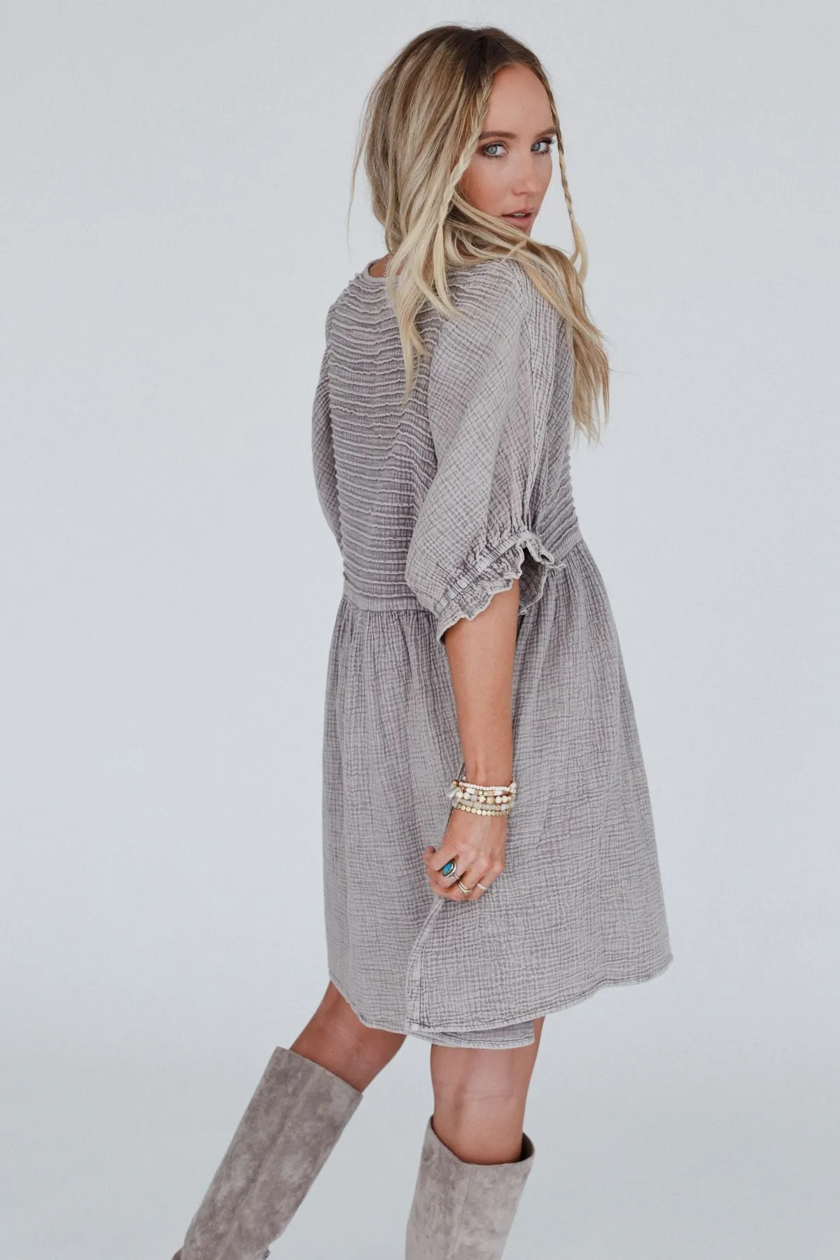 Quinn Puff Sleeve Mini Dress - Ash