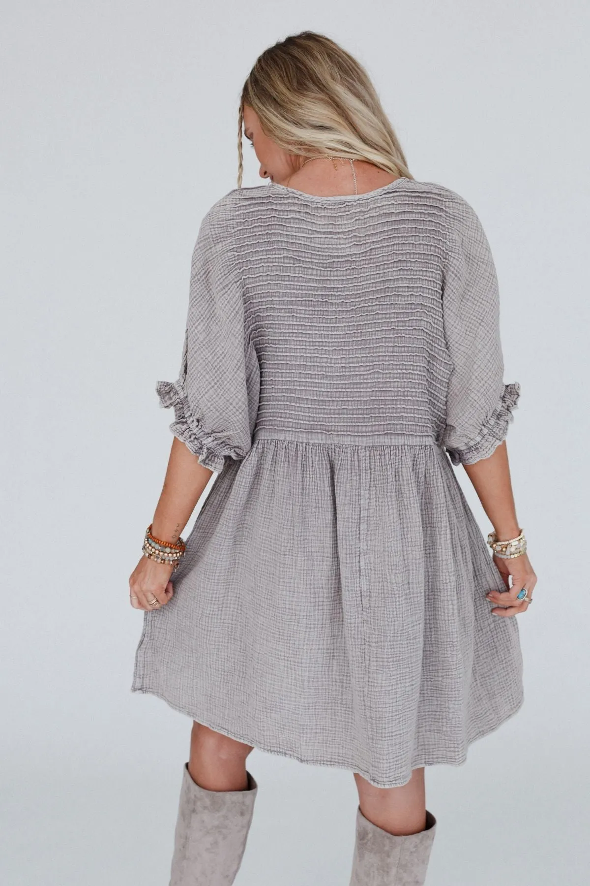 Quinn Puff Sleeve Mini Dress - Ash