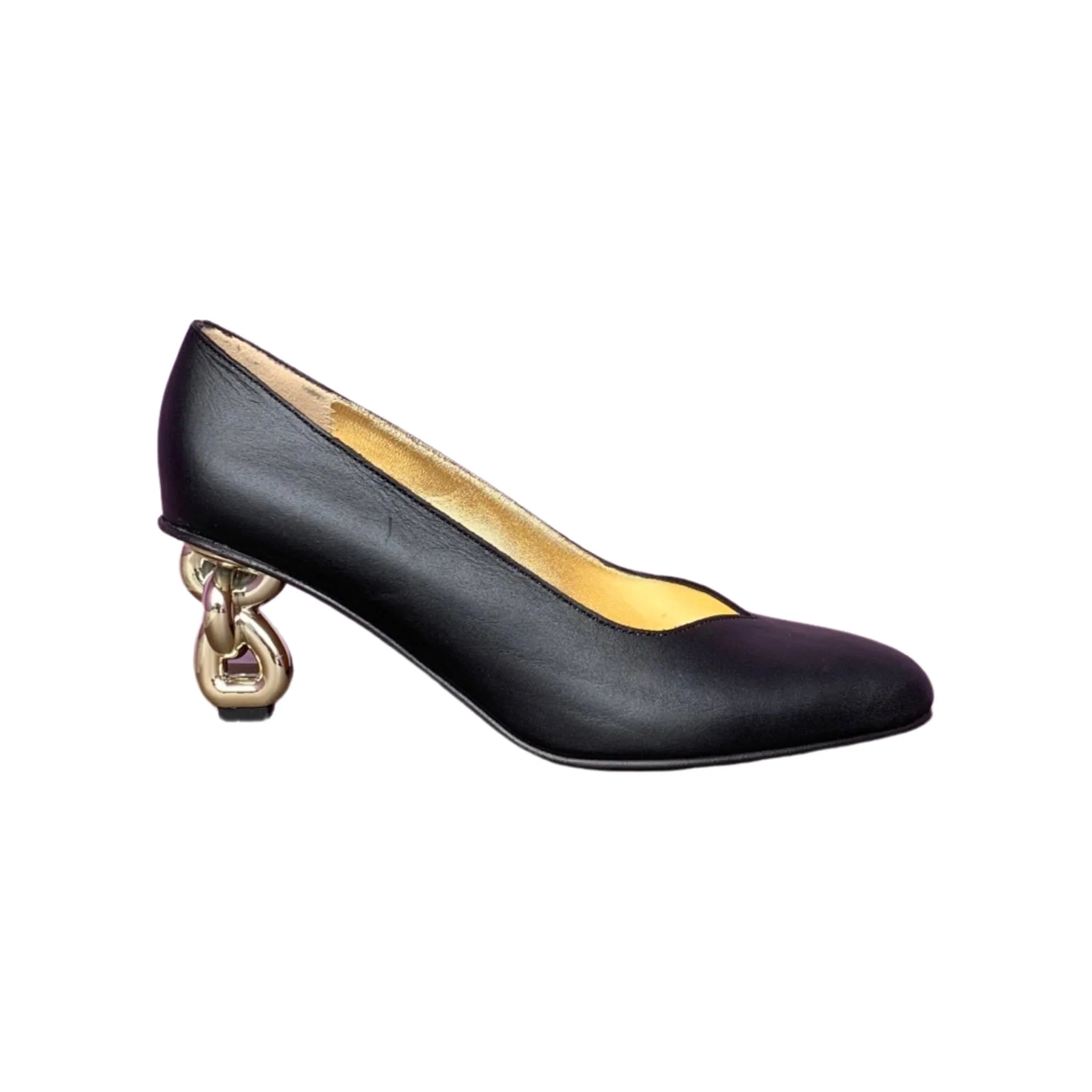 RACCOU Black Leather Pump With Silver Heel