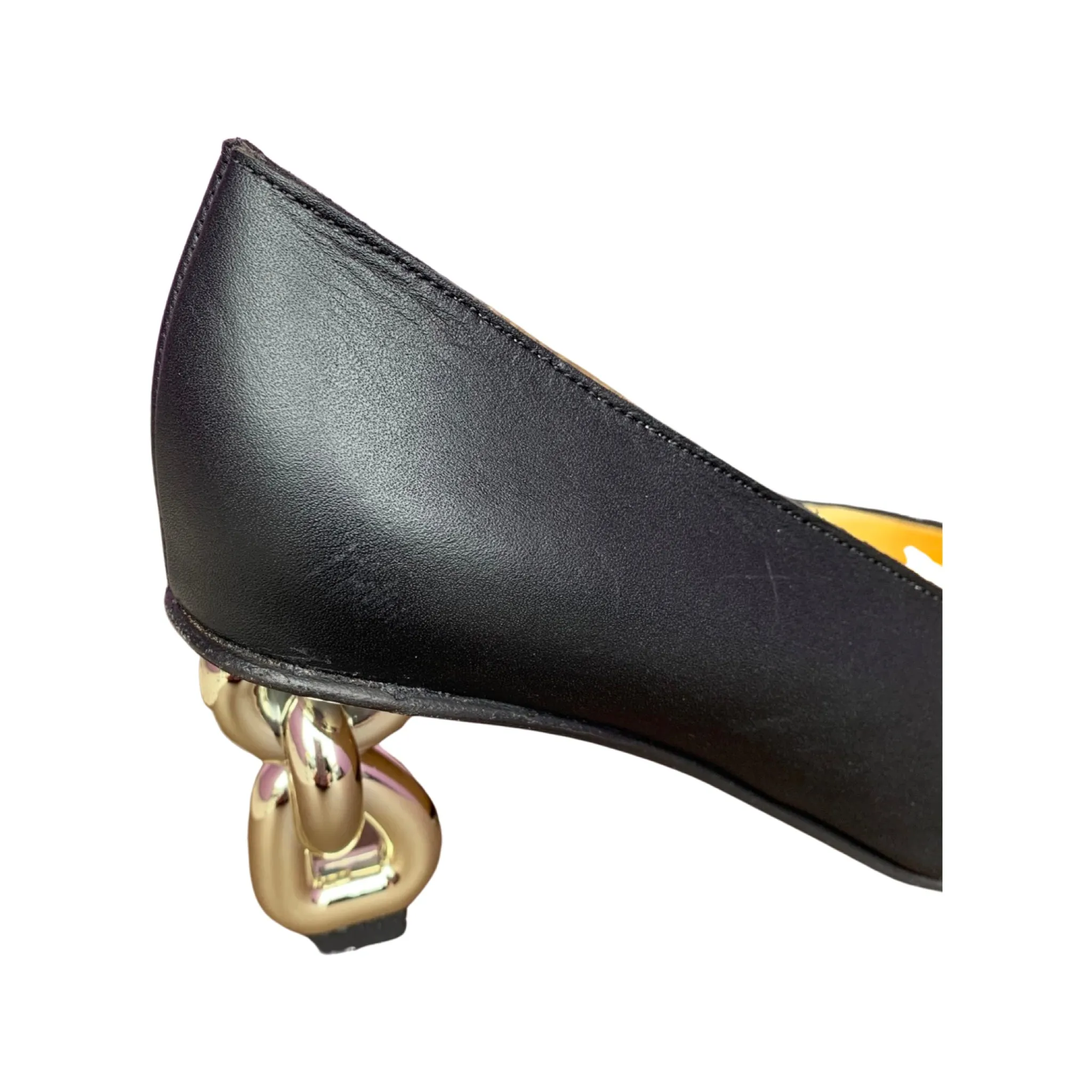 RACCOU Black Leather Pump With Silver Heel