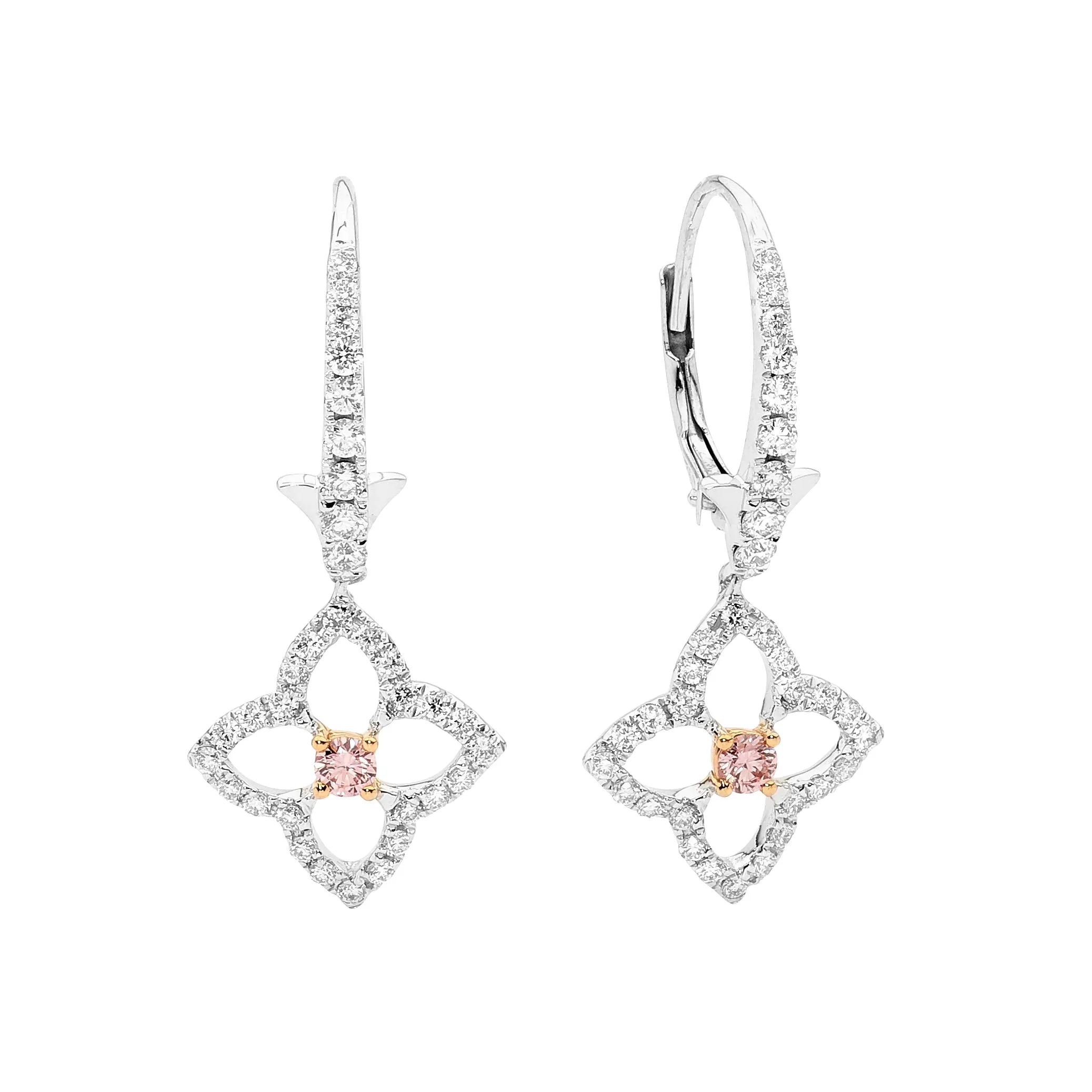 Rose Gold Pink and White Diamond Earrings