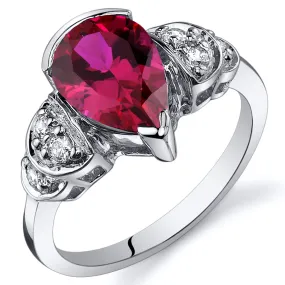 Ruby Pear Shape Sterling Silver Ring Size 5