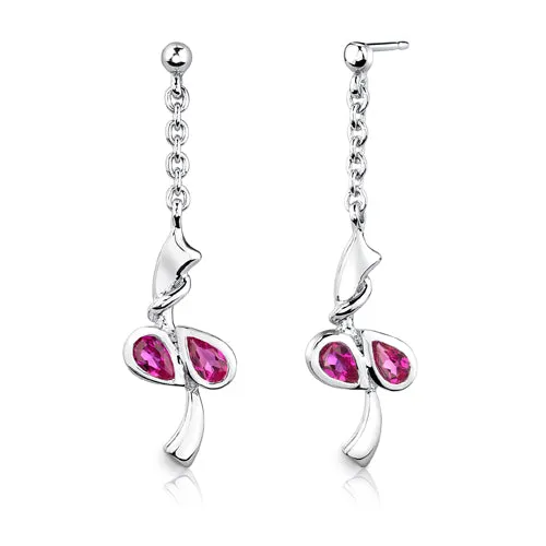 Ruby Pendant Earrings Set Sterling Silver