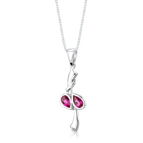 Ruby Pendant Earrings Set Sterling Silver