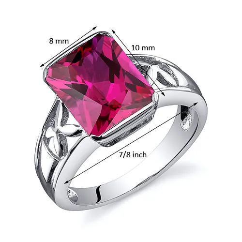 Ruby Radiant Cut Sterling Silver Ring Size 7