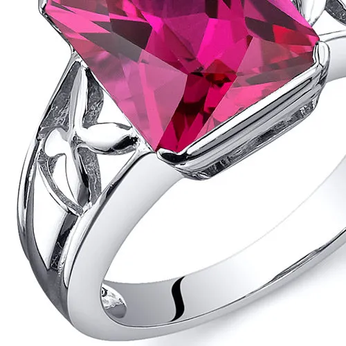 Ruby Radiant Cut Sterling Silver Ring Size 7