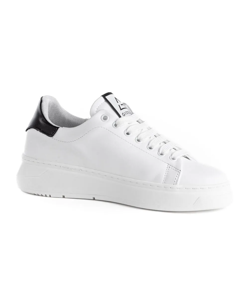 Scarpe Uomo Sneakers Bianche Ecopelle Nere Basic Casual Eleganti Sportive GIOSAL-S1186A