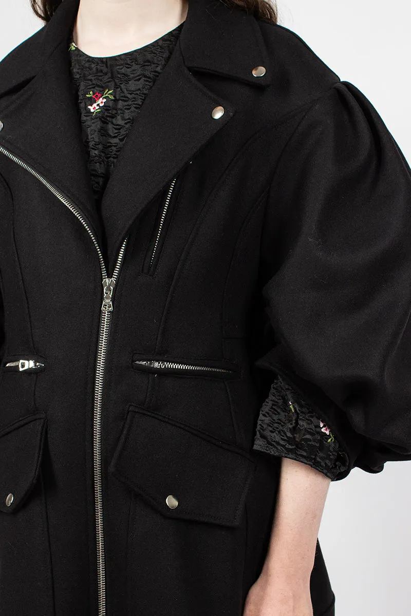 Sculpted Biker Detail Coat Black