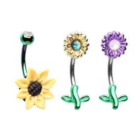 Shining Bright Sunflower& Follow the Sun Flower Belly Button Ring