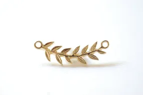 Shiny Vermeil Wholesale Gold Roman Leaf Connector Charm - leaf link connector, Vermeil Gold Leaf Branch Connector Charm, Gold Twig leaf flower charm