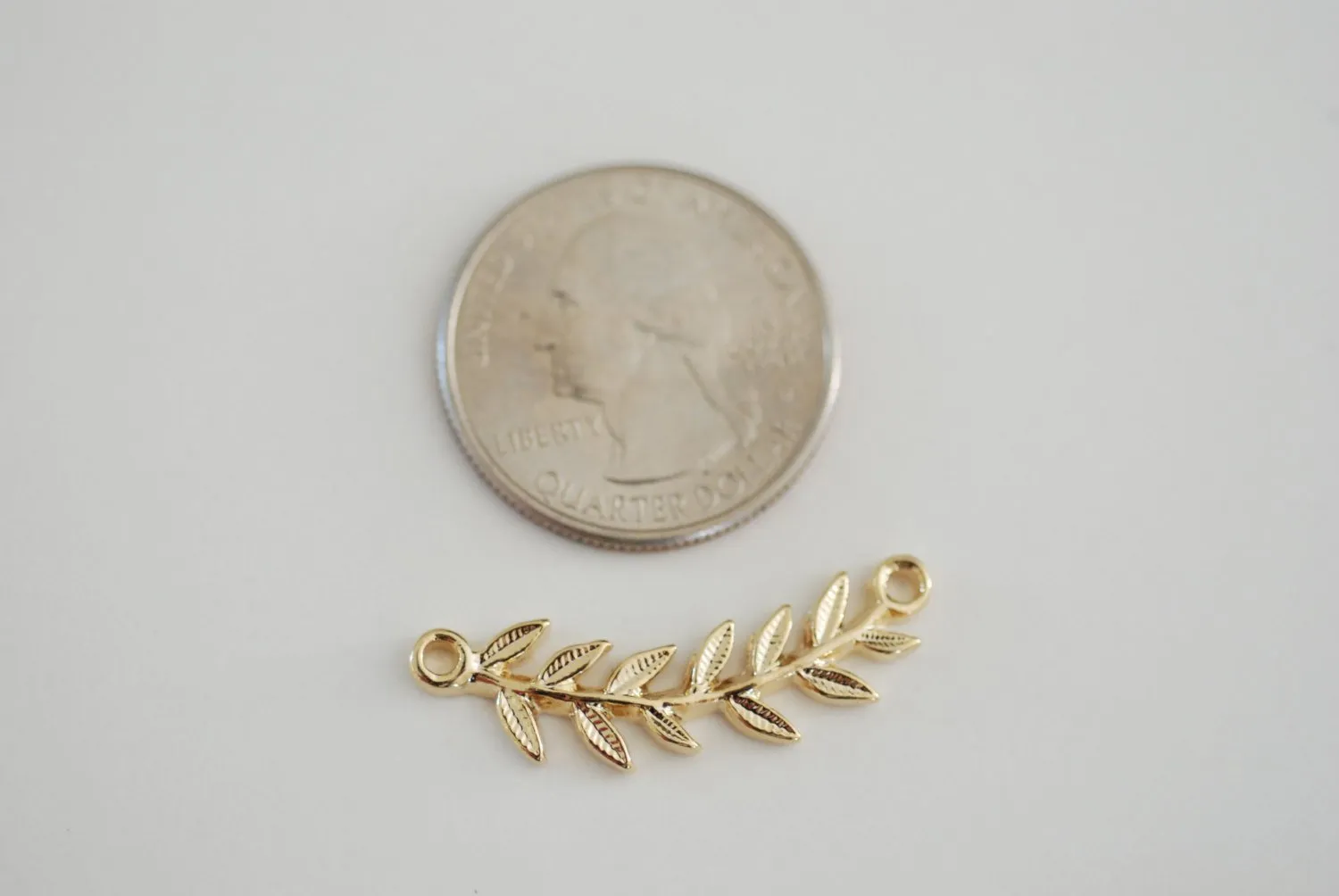 Shiny Vermeil Wholesale Gold Roman Leaf Connector Charm - leaf link connector, Vermeil Gold Leaf Branch Connector Charm, Gold Twig leaf flower charm