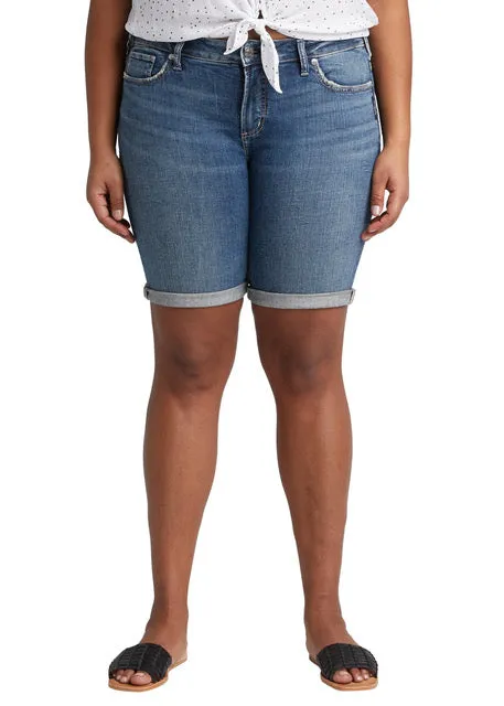 'Silver Jeans' Elyse Mid Rise Bermuda Plus Size Short - Dark Indigo Wash