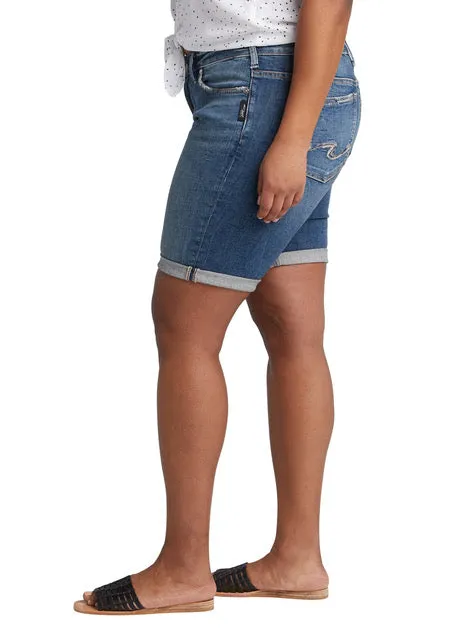 'Silver Jeans' Elyse Mid Rise Bermuda Plus Size Short - Dark Indigo Wash