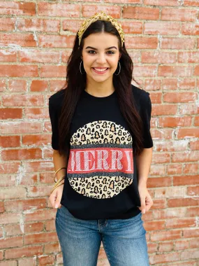 Sketched Merry Leopard Circle Graphic Tee