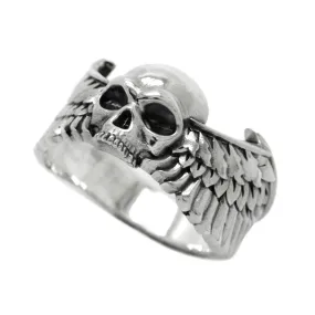 Skull and Wings Ring, Sterling Silver 925