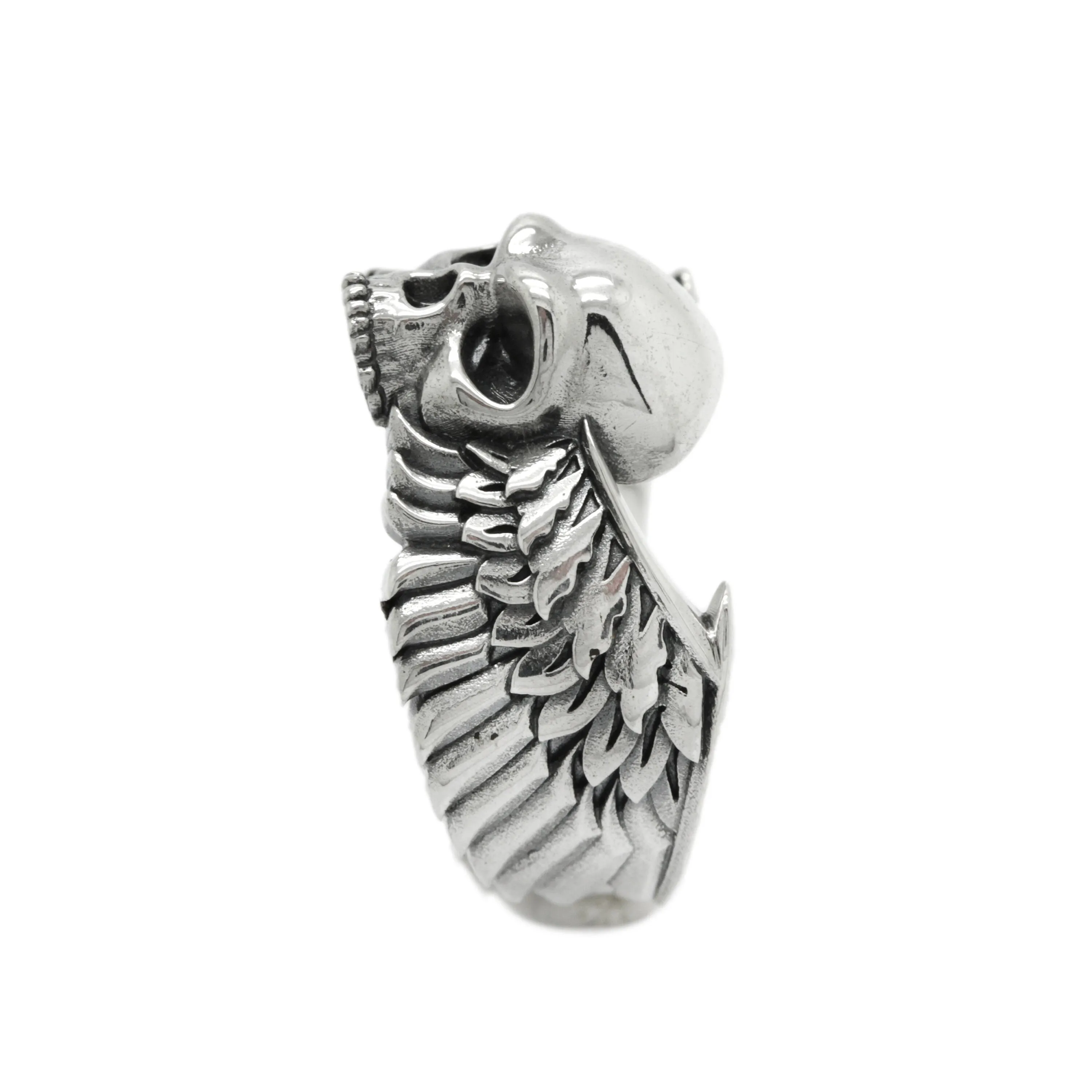 Skull and Wings Ring, Sterling Silver 925