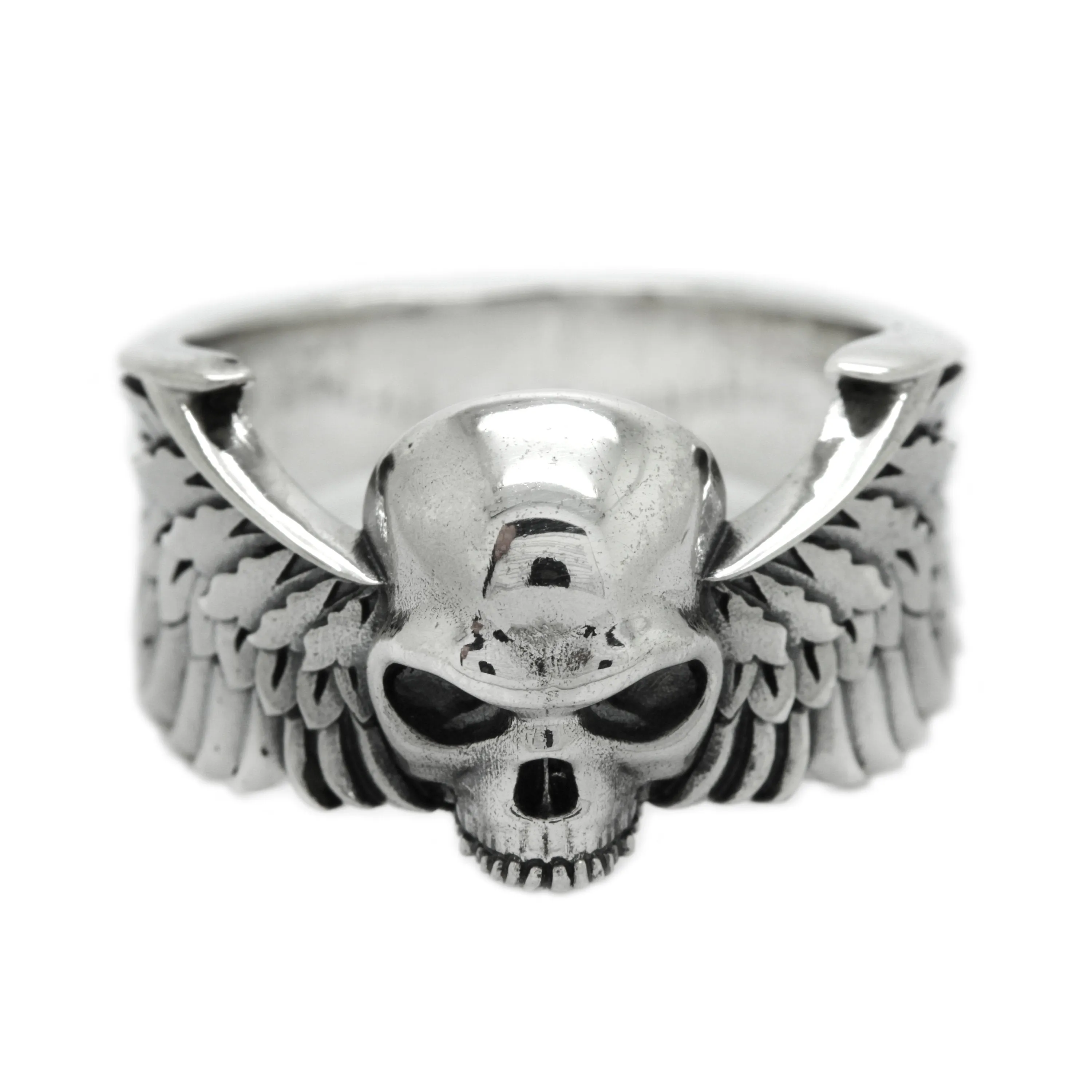 Skull and Wings Ring, Sterling Silver 925