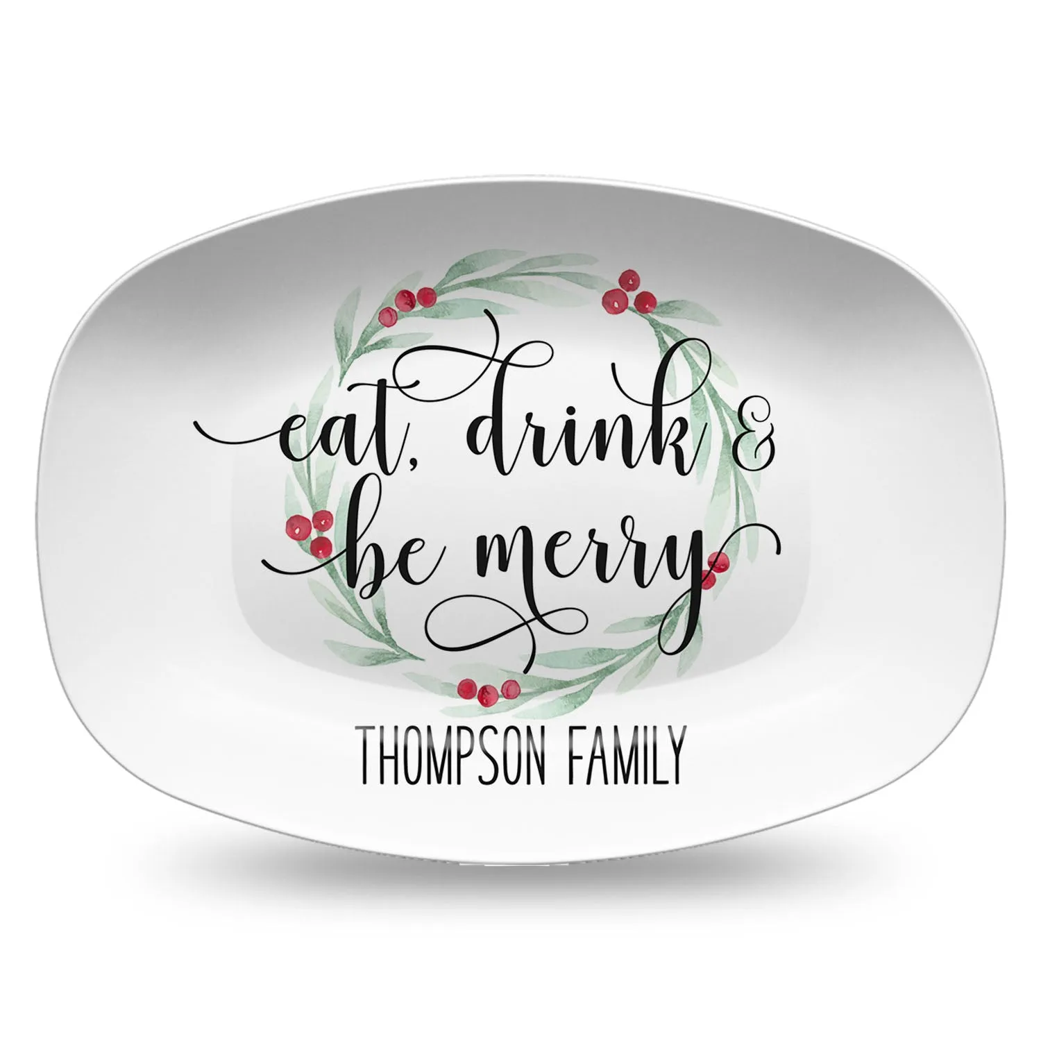 Small Holly Wreath Farmhouse Personalized Platter