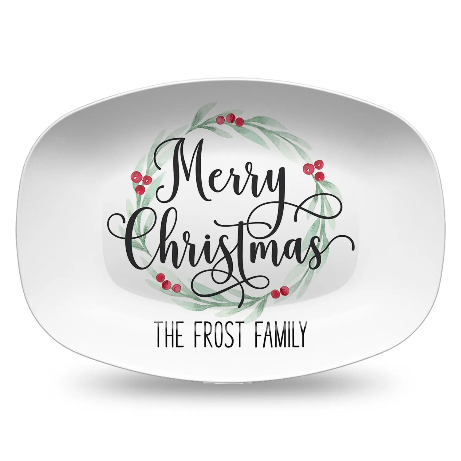 Small Holly Wreath Farmhouse Personalized Platter