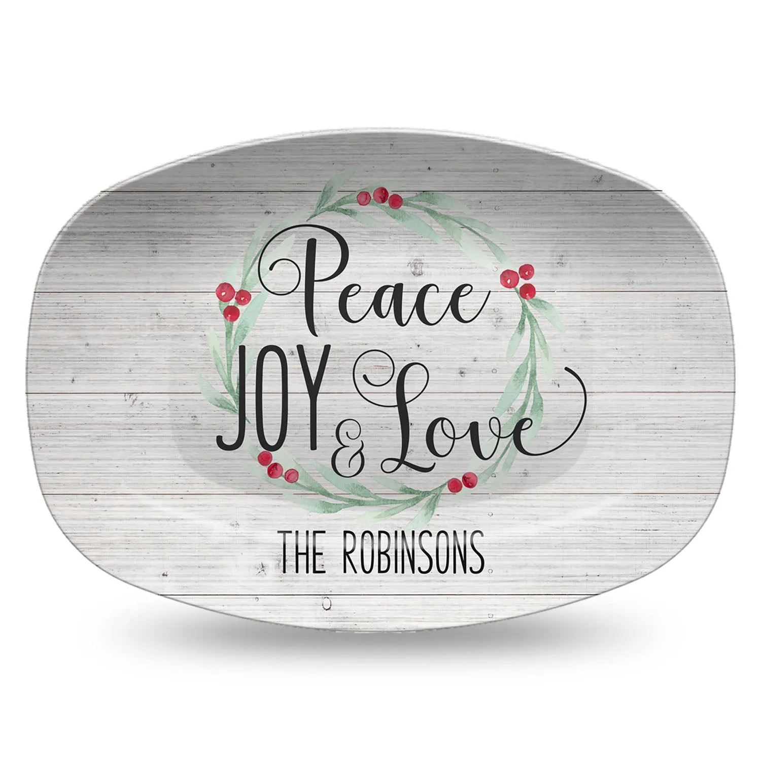 Small Holly Wreath Farmhouse Personalized Platter