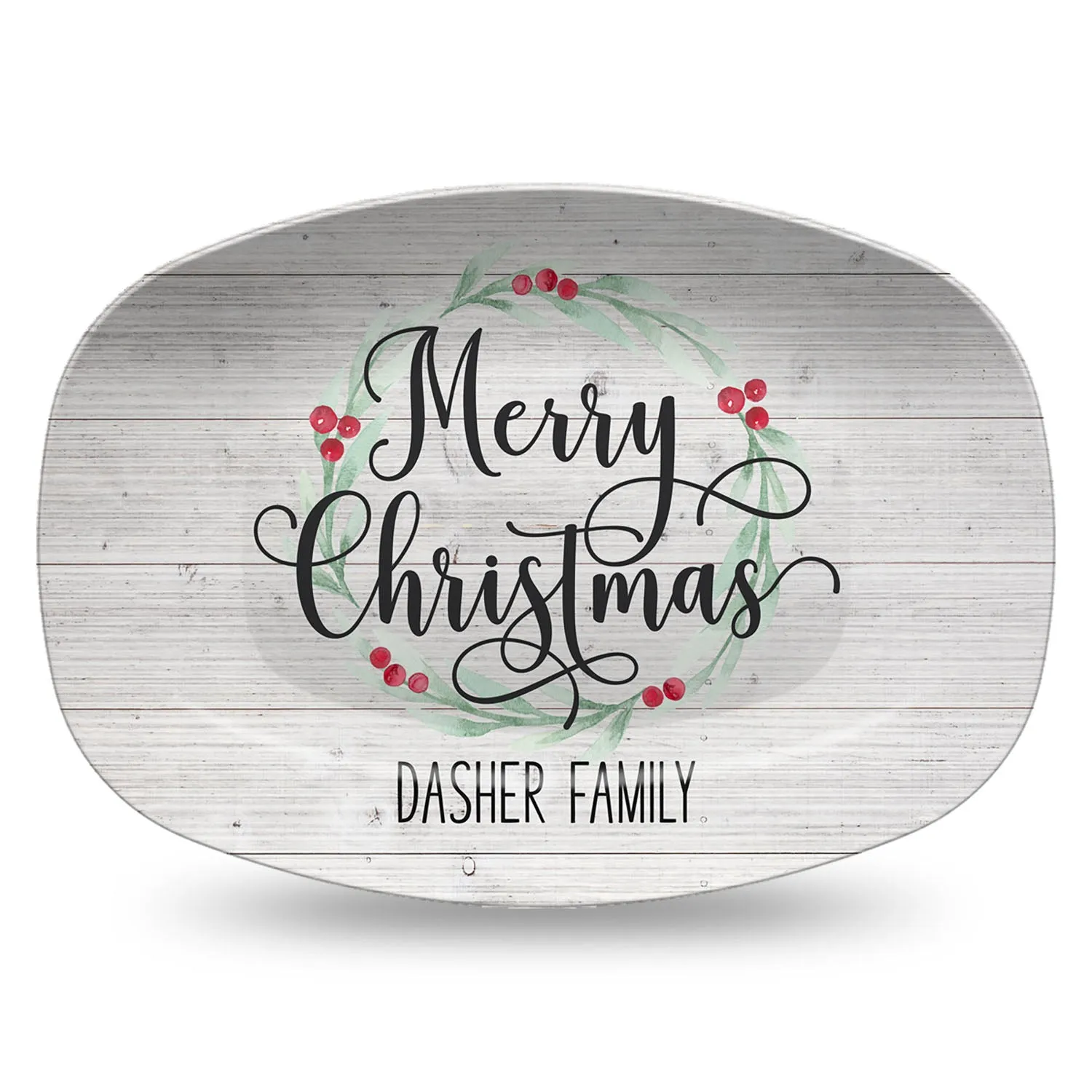 Small Holly Wreath Farmhouse Personalized Platter