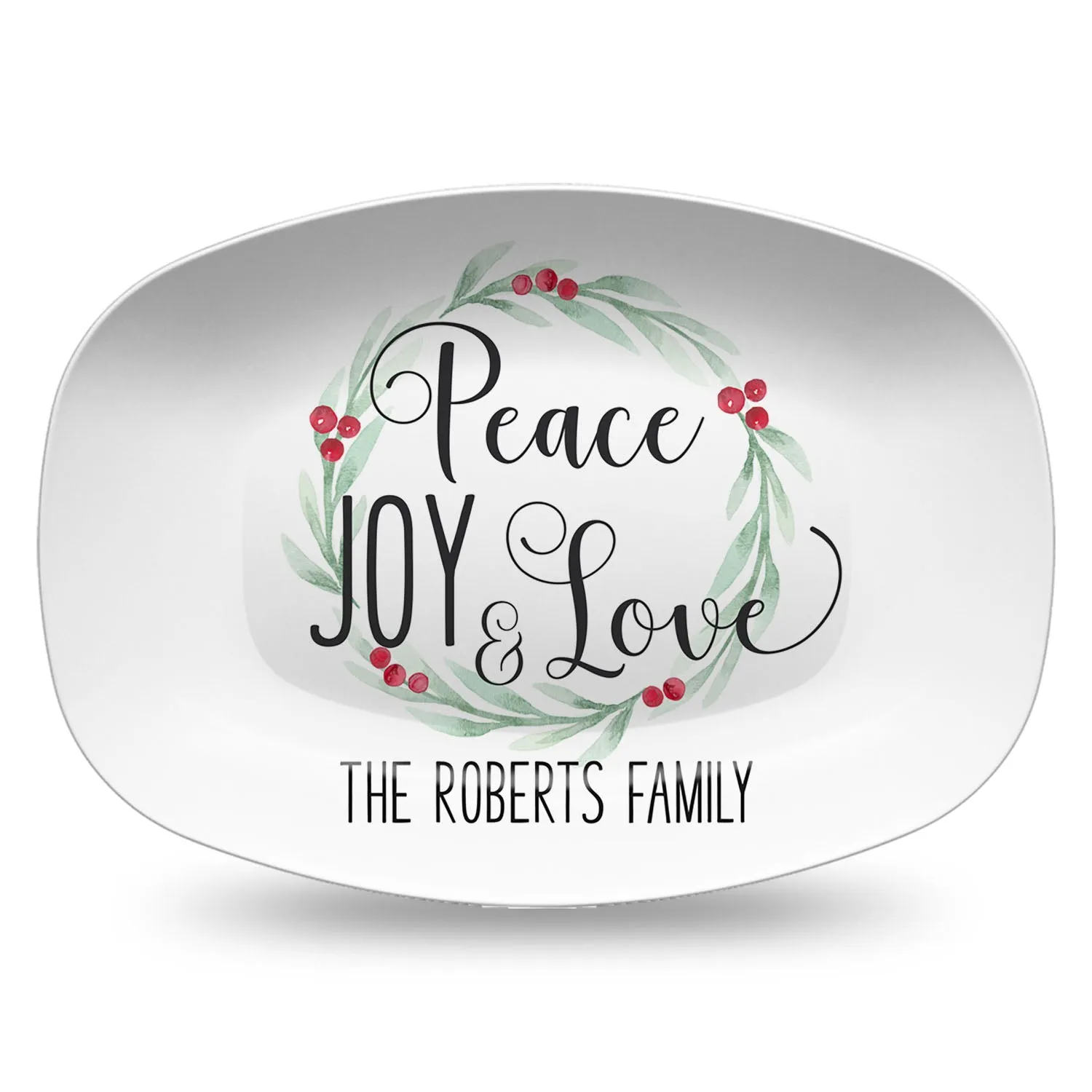 Small Holly Wreath Farmhouse Personalized Platter