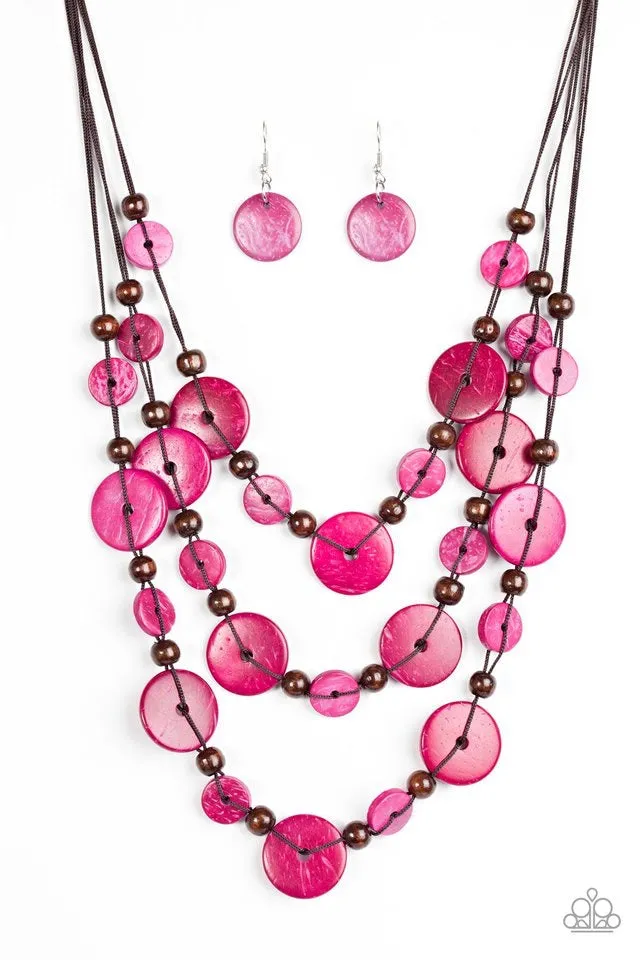 South beach Summer - Pink Wooden Bead PaparazziJewelry Necklace