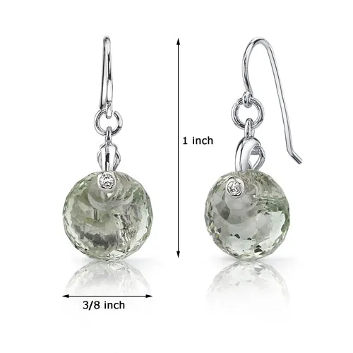 Spherical Cut 7 Carats Green Amethyst Fishhook Earrings Sterling Silver