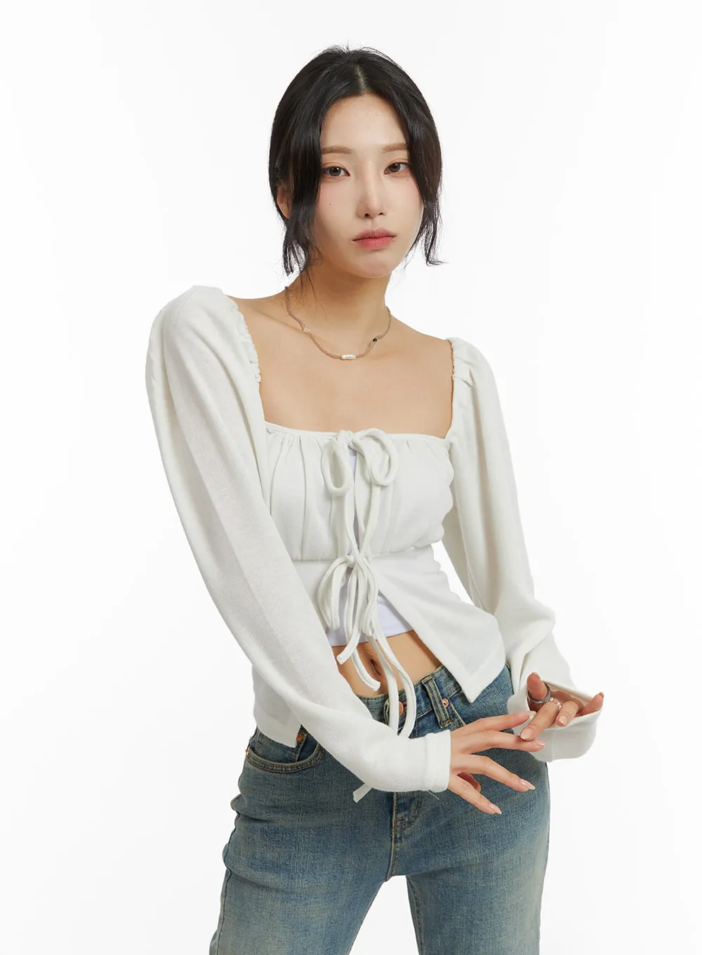 Square Neck Puff Crop Top CJ416