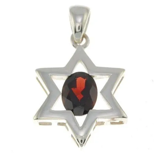 Star Of David Pendant In Dark Red Gemstone   925 Sterling Silver Necklace #26