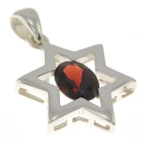 Star Of David Pendant In Dark Red Gemstone   925 Sterling Silver Necklace #26