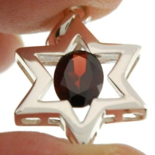 Star Of David Pendant In Dark Red Gemstone   925 Sterling Silver Necklace #26